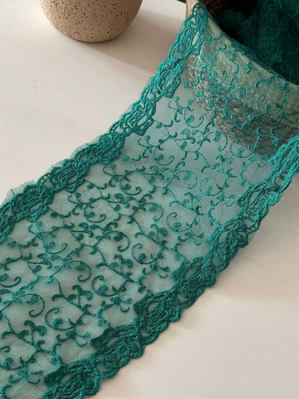 3Yds Teal Green Embroidered Lace, 7.2" Wide Cotton Trim, Bulk Clearance Coquette Y2K Lace, Garment Trim, DIY Sewing, Retail Wholesale