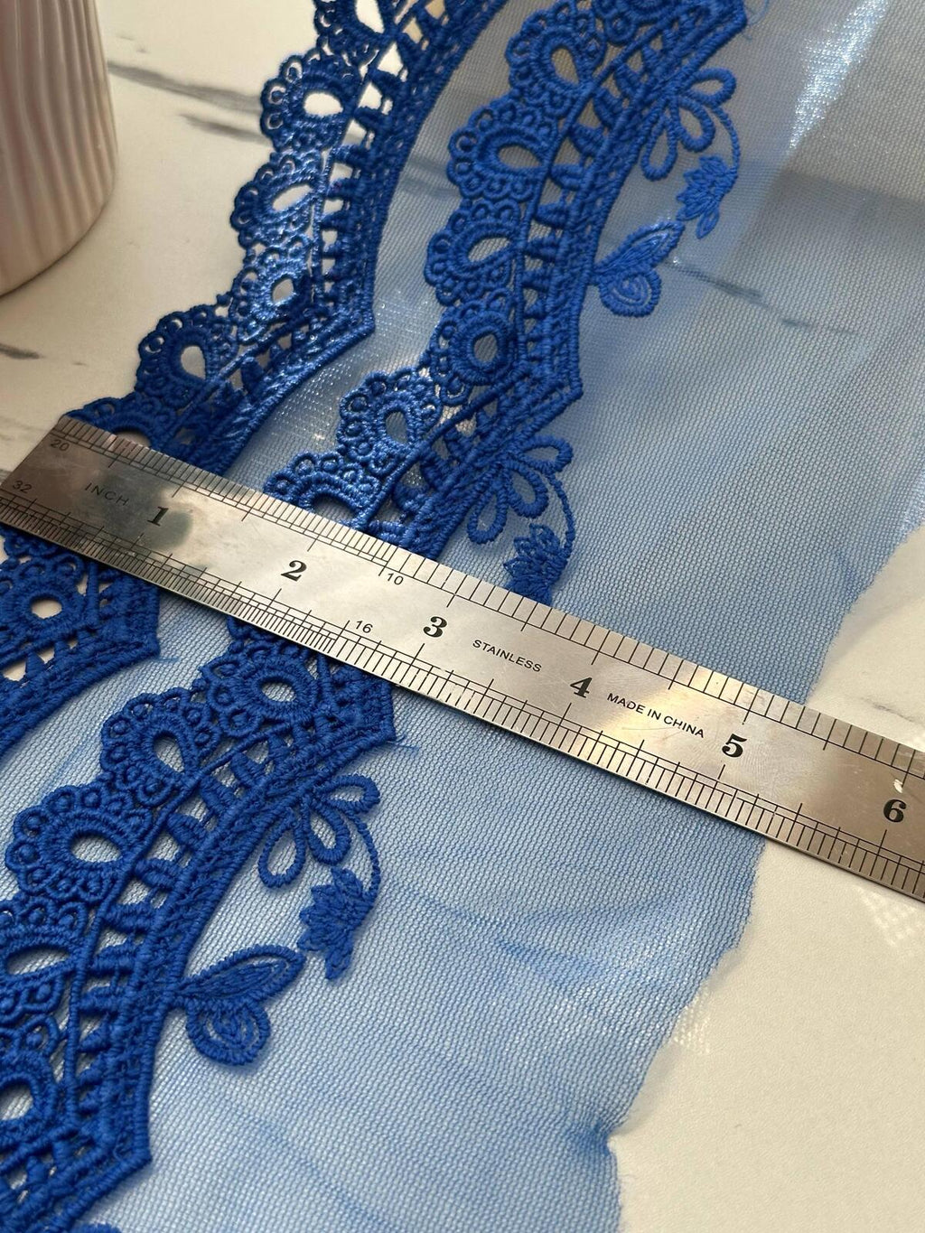 1Yd delicate 5" Royal Blue Organza Water Soluble Lace Trim Wholesale