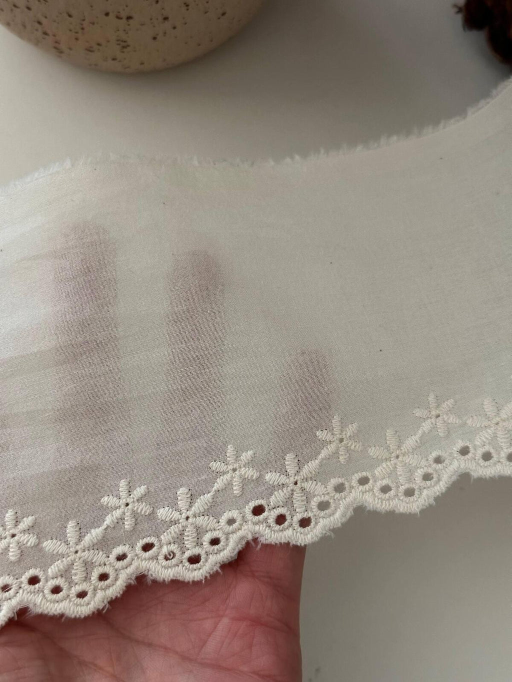 2Yds Non-Stretch 4" Off-White Cotton Eyelet Embroidered Lace Trim Wholesale