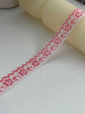 10Yds Stretch 0.8" Off-White Pink Floral Scalloped Stretch Lace Wholesale