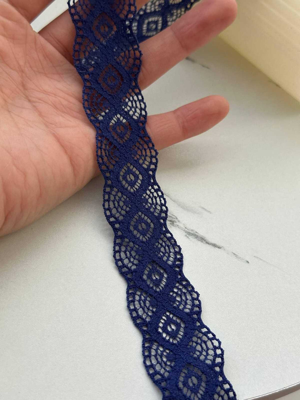 10Yds Stretch 1" Royal Navy Blue Geometric Diamond Stretch Lace Wholesale