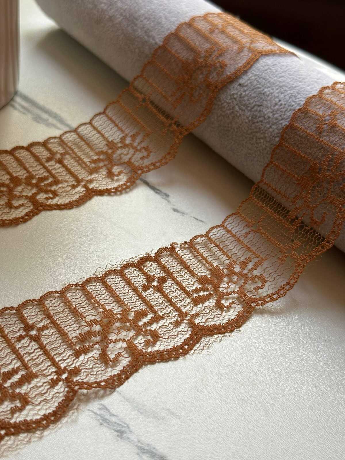 10 yds CLEARANCE！Amber Bronze Brown Rigid Non Stretch Lace Trim by the Yard, Structured Scalloped Ribbon for Hair Bows Crafts, 1.6"