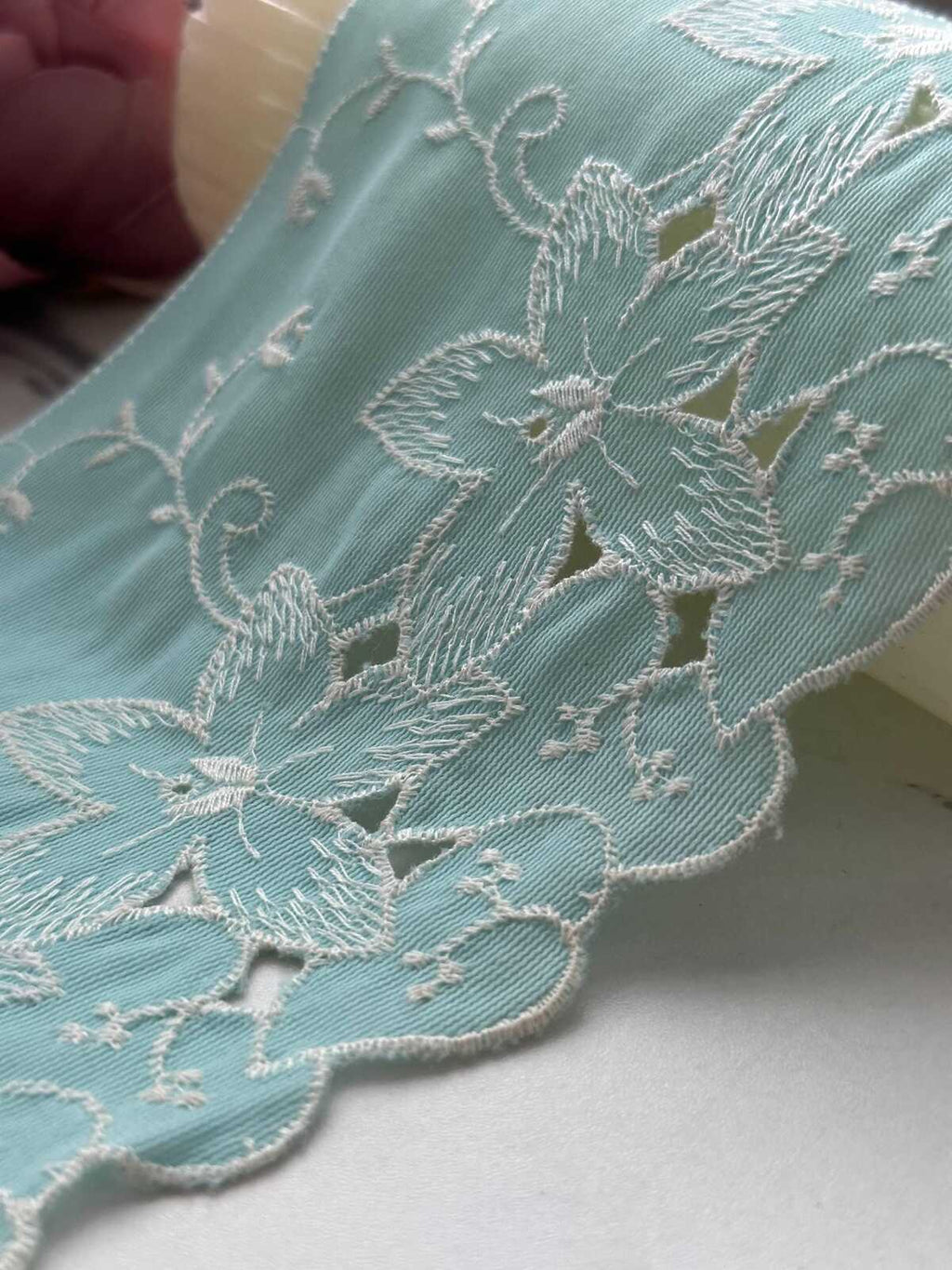 1Yd Non-Stretch 4.5" Aqua Mint Green Floral Embroidered Cotton Lace Wholesale