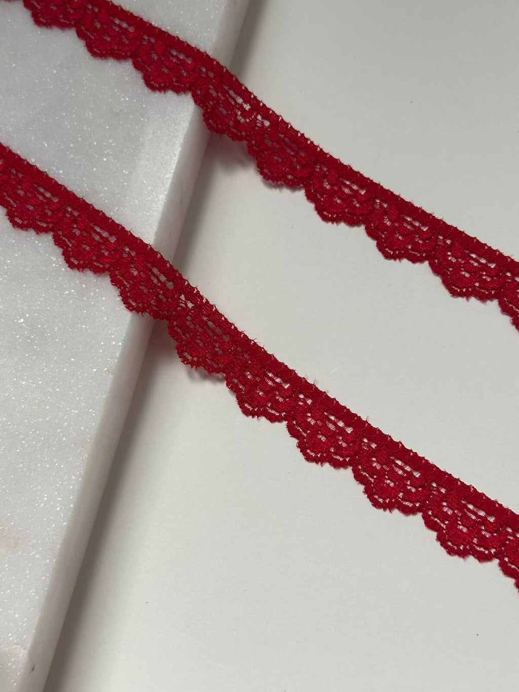 10yds  Red Stretch Lace Trim by Yard, 0.6" Narrow Elastic Ribbon, Coquette Y2K Lace, Lingerie Lace, DIY Sewing Craft, Retail Wholesale