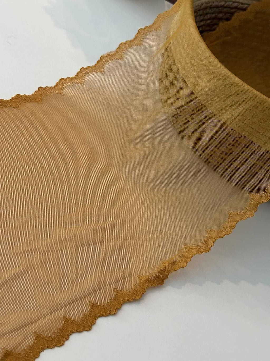 1 yard Honey Gold Stretch Mesh Lace Trim, 8.5" Wide Ribbon, Bulk Clearance Coquette Y2K Lace, Lingerie Lace, DIY Sewing, Retail Wholesale