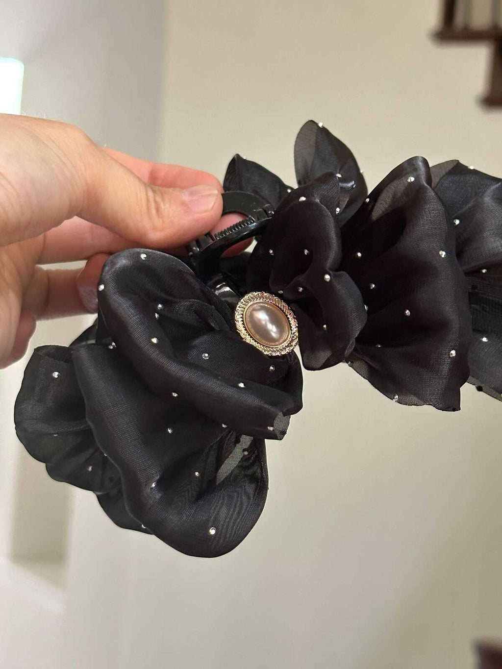 2Pcs Bundle   Handmade Black Rhinestone Mesh Hair Claw Clip and Headband Set, Sparkly Gothic Glam Tulle Hair Accessories  Prom Party Gift