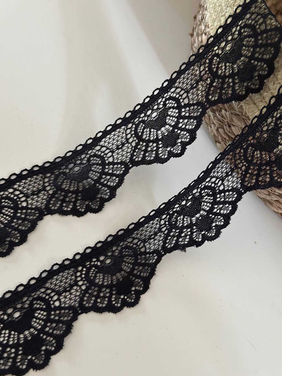 10yds Black Scalloped Stretch Lace Trim, 1.5" Elastic Ribbon, Bulk Clearance Coquette Y2K Lace, Lingerie Lace, DIY Sewing, Retail Wholesale