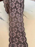 Two Tone Charcoal Black & Dusty Mauve Floral Stretch Elastic Lace Trim Symmetrical Double Scalloped Galloon Ribbon for Lingerie Crafts 2.25"