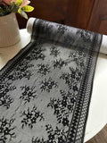 Classic Onyx Black Floral Slight Stretch Lace Trim Symmetrical Double Edge Extra Wide Galloon Ribbon for Corsets Gowns Crafts, 8.5"