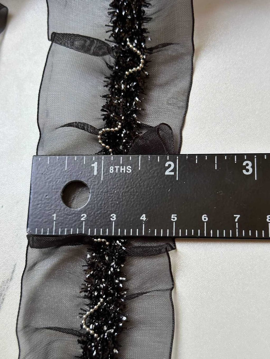 5yds Black Pleated Organza Bead Chain Lace Trim by the Yard, Wide Beaded Metallic Ball Chain Ribbon for Garment Crafts, 2"