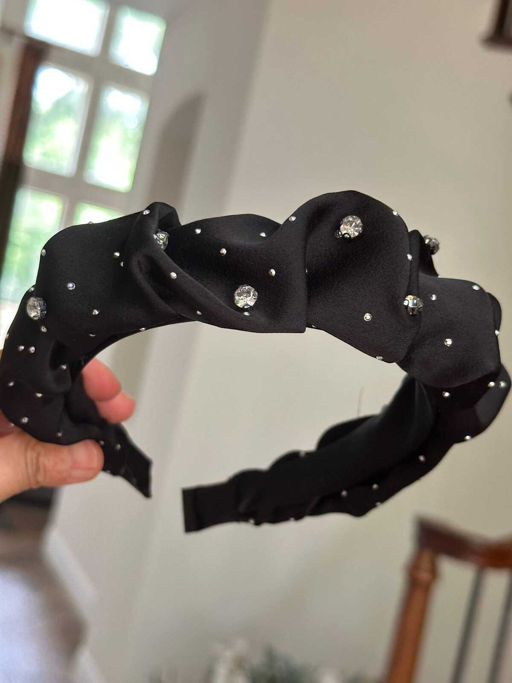 2Pcs Bundle   Handmade Black Rhinestone Mesh Hair Claw Clip and Headband Set, Sparkly Gothic Glam Tulle Hair Accessories  Prom Party Gift