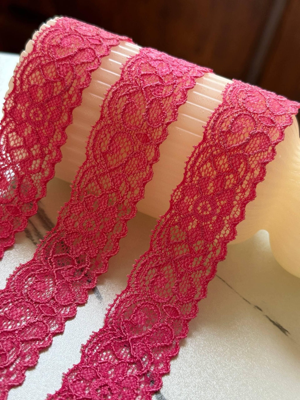 10yds 1" Hot Pink Stretch Lace Trim Fuchsia Floral Elastic Galloon Scalloped Edge Ribbon for Lingerie Underwear Doll Clothing Sewing Crafts