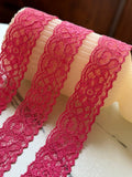 10yds 1" Hot Pink Stretch Lace Trim Fuchsia Floral Elastic Galloon Scalloped Edge Ribbon for Lingerie Underwear Doll Clothing Sewing Crafts