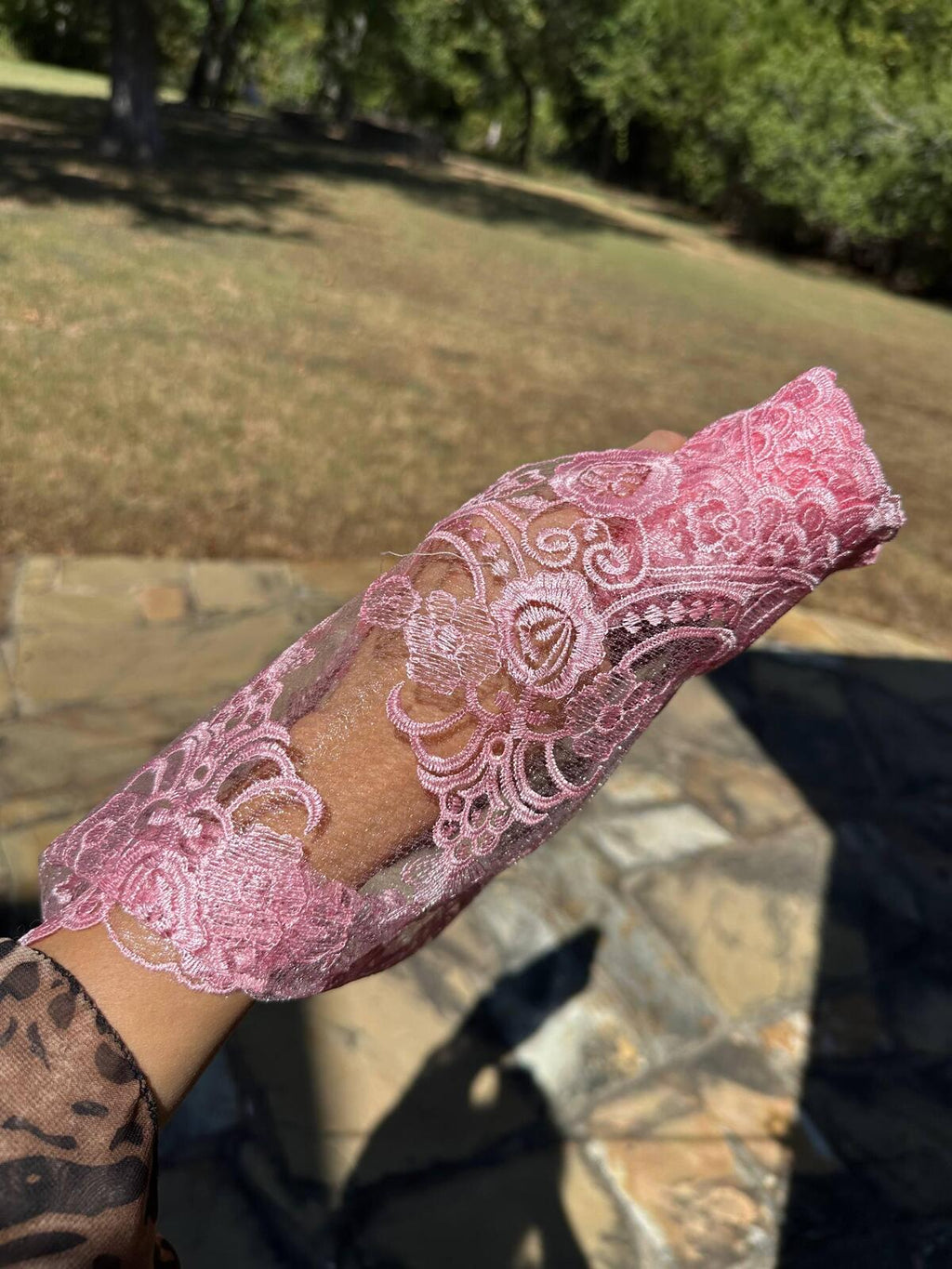 1Yd Non-Stretch 9" Rose Pink Mesh Floral Lace Trim, Coquette Vintage DIY Sewing