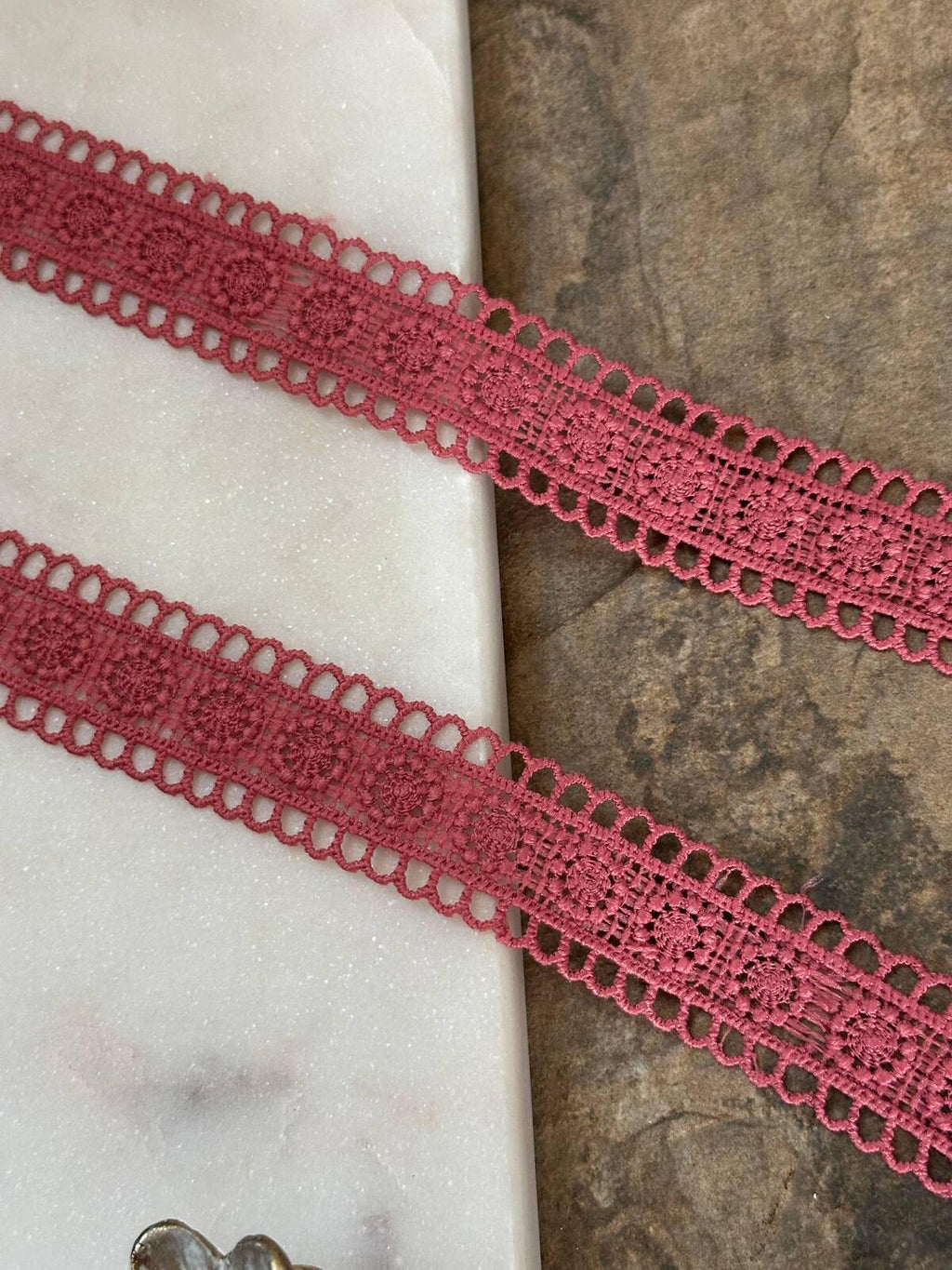 Rose Pink Guipure Water Soluble Lace Trim, Openwork Crochet Ribbon, Coquette Craft Supply, 1", Retail Wholesale Bulk