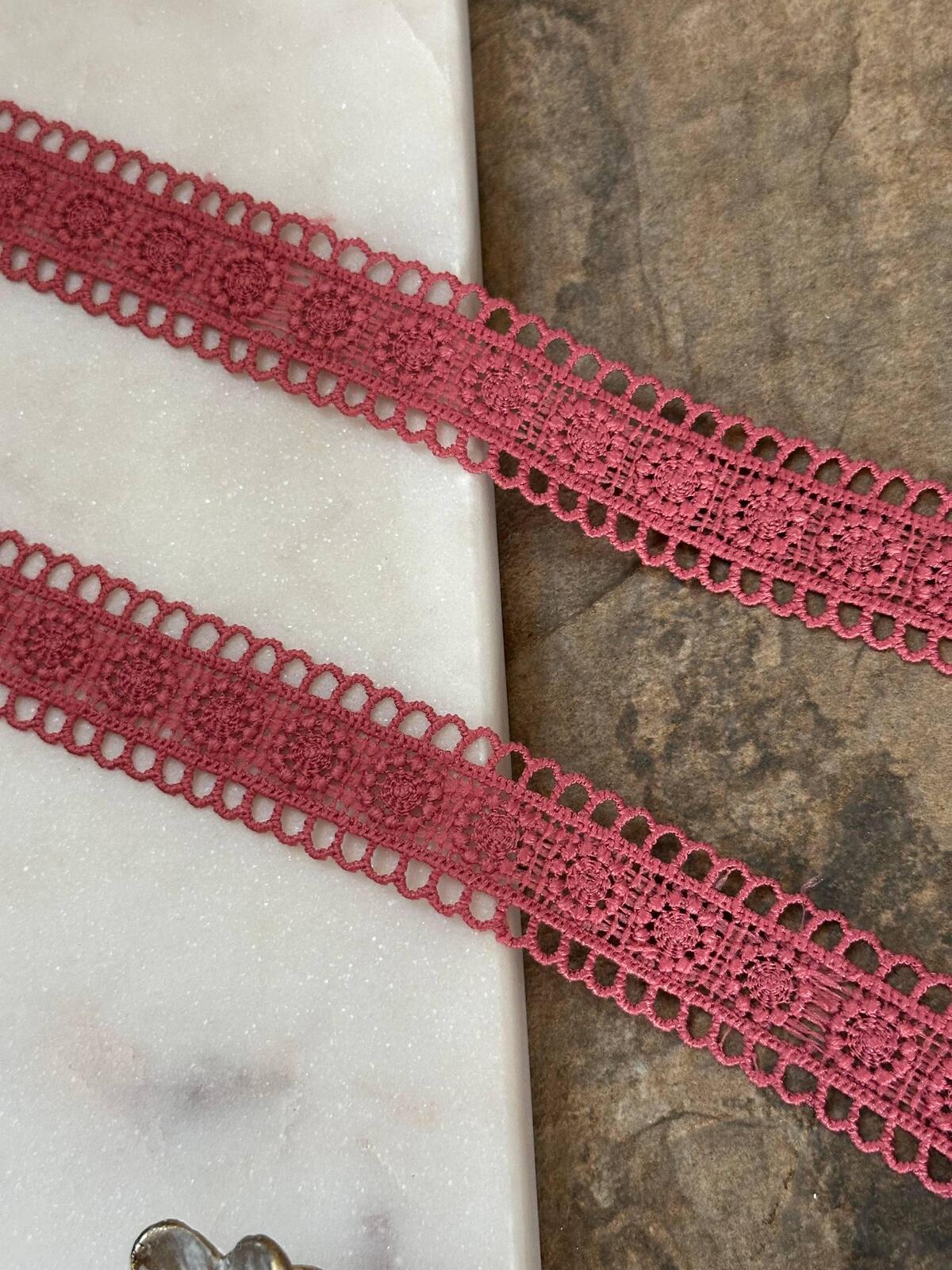 Rose Pink Guipure Water Soluble Lace Trim, Openwork Crochet Ribbon, Coquette Craft Supply, 1", Retail Wholesale Bulk