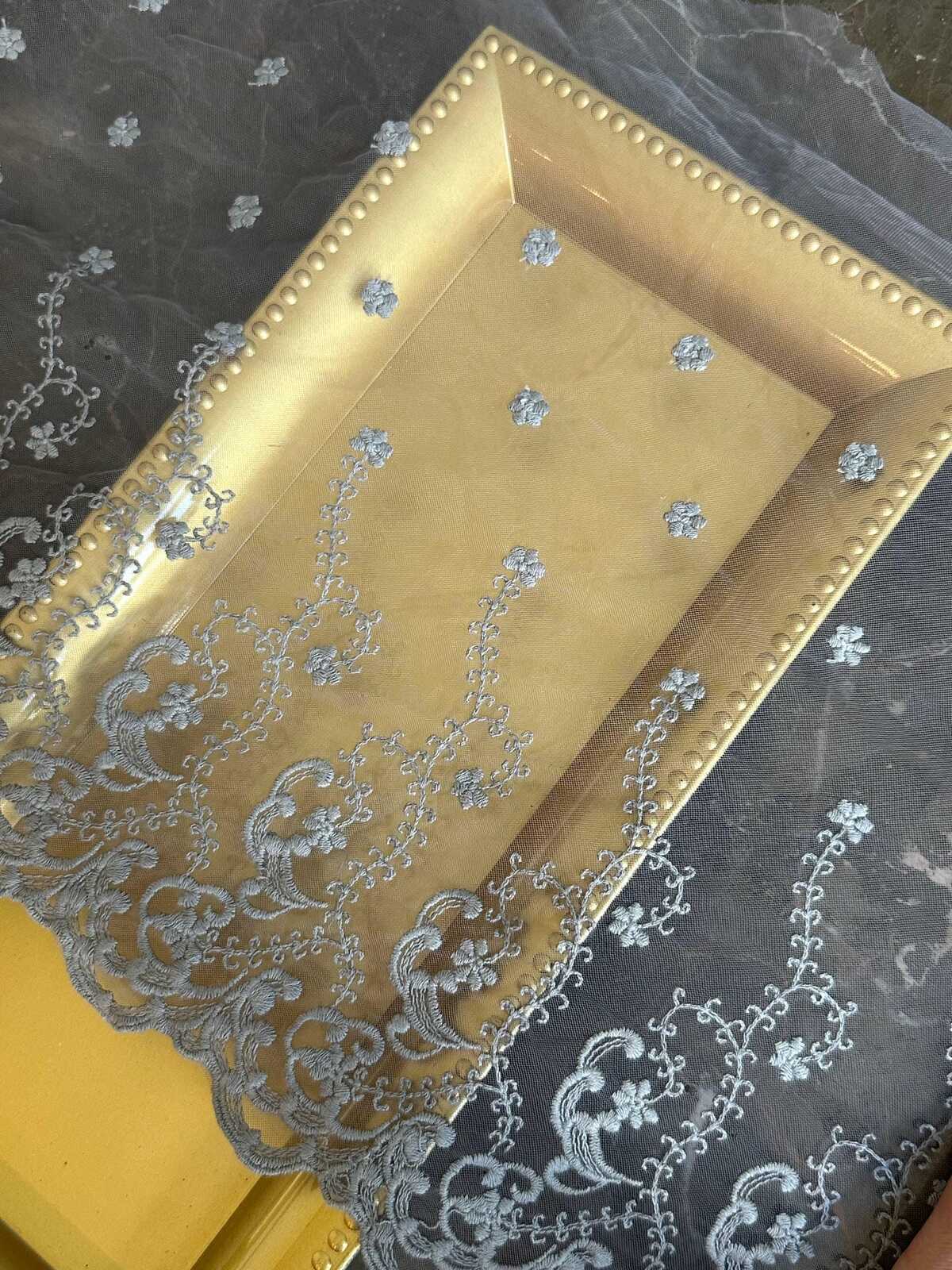 12" Dusty Purple Embroidered Tulle Lace Trim by the Yard, Wide Scalloped Floral Lace for Wedding Gown, Bridal Veil, Victorian Dress Hem