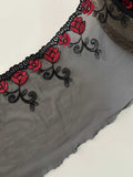 7.5"  Red Black Embroidered Soft Mesh Lace, Wide Ribbon, Bulk Clearance Coquette Y2K Lace, Lingerie, DIY Sewing, Retail Wholesale