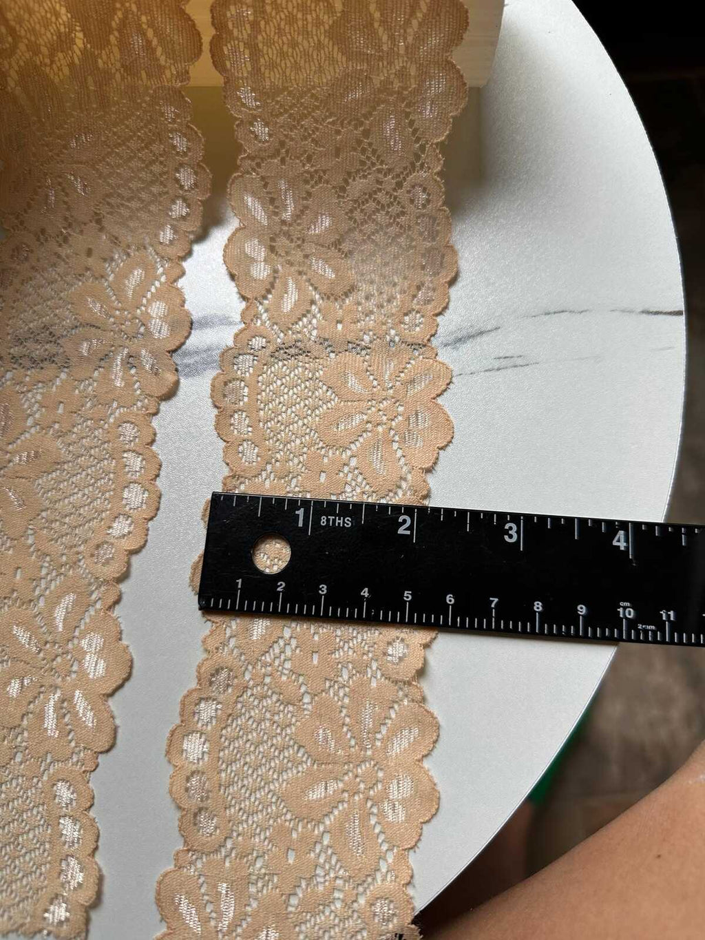 10yds Muted Apricot Peach Floral Slight Stretch Lace Trim Symmetrical Double Scalloped Thin Galloon Ribbon for Lingerie Underwear Crafts, 2"