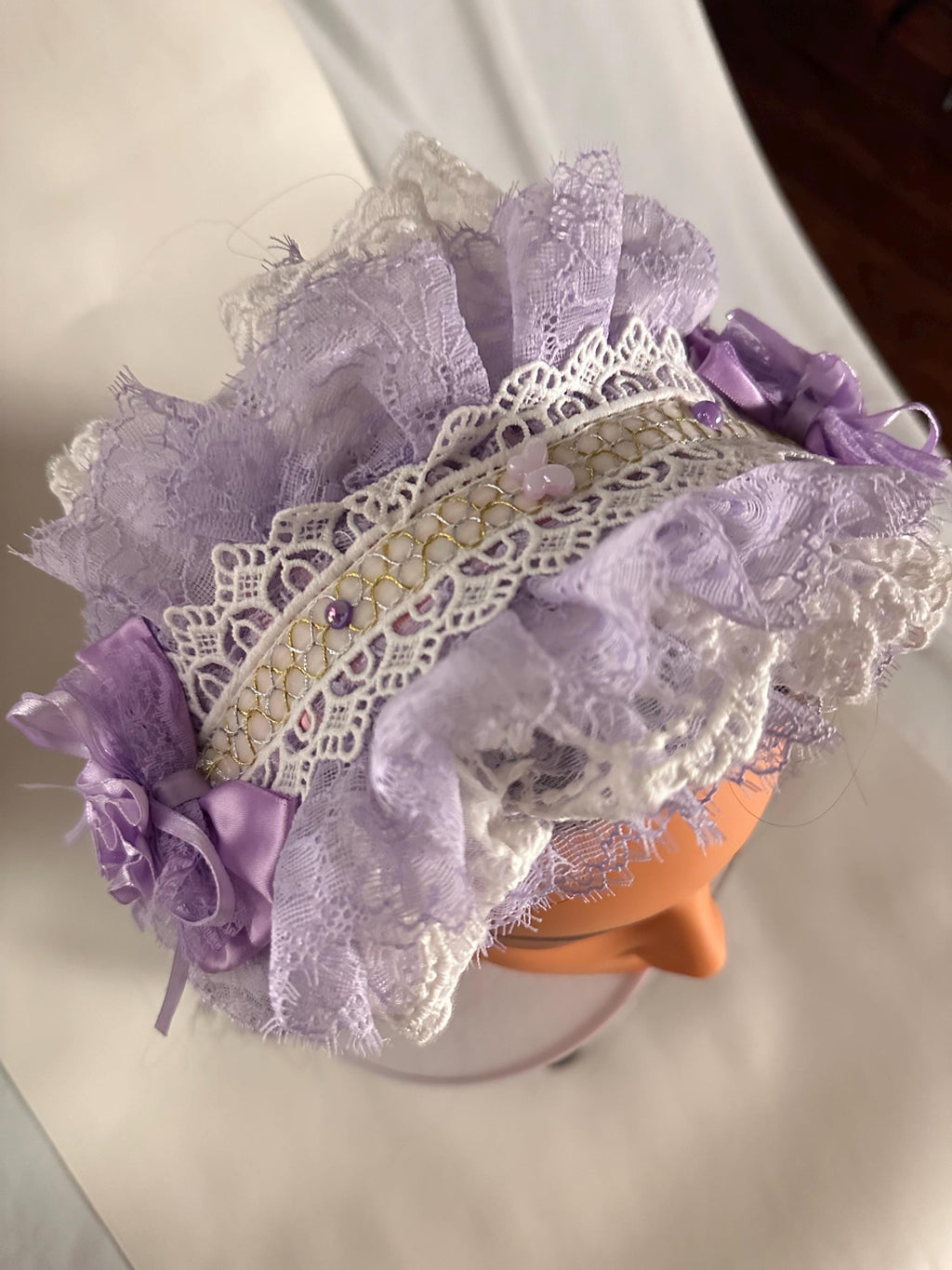 CHRISOM Handmade purple Lolita bow Handmade by My Daughter with Pearls & Sage Ribbon, Special Gift