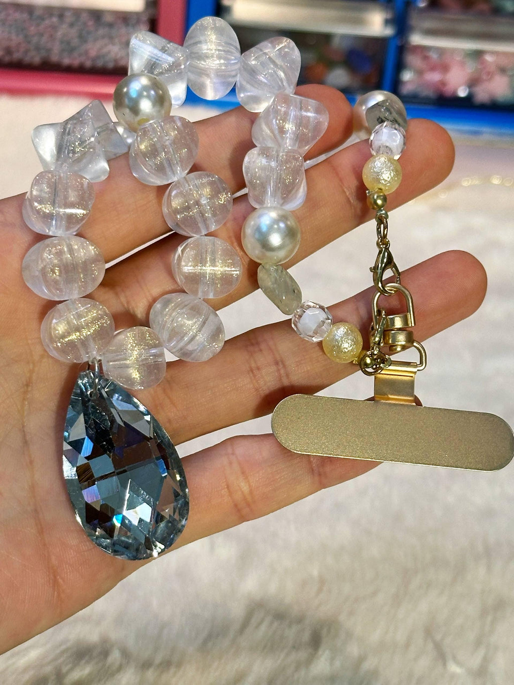 K9 Crystal Tear Drop Pendant Phone Charm Clear Beaded Wrist Strap Lanyard Keychain Goth Luxury Y2K Fairycore Coquette Gift