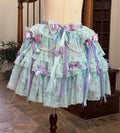 Not for Sale Gallery Display NFS  Handmade Lolita Skirt, Tiered Lace Ruffle Mini Skirt with Butterfly & Pearls, Sweet Lolita Fashion