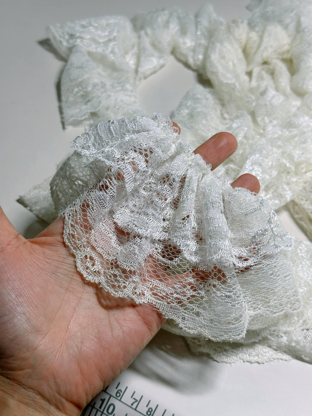 5yard Ultra Soft Double Layer Lace Trim, Pre Ruffeled Hand Gathered Floral Ribbon, Delicate Tiered Lace for Skirt, Gown Bridal  by the Yard