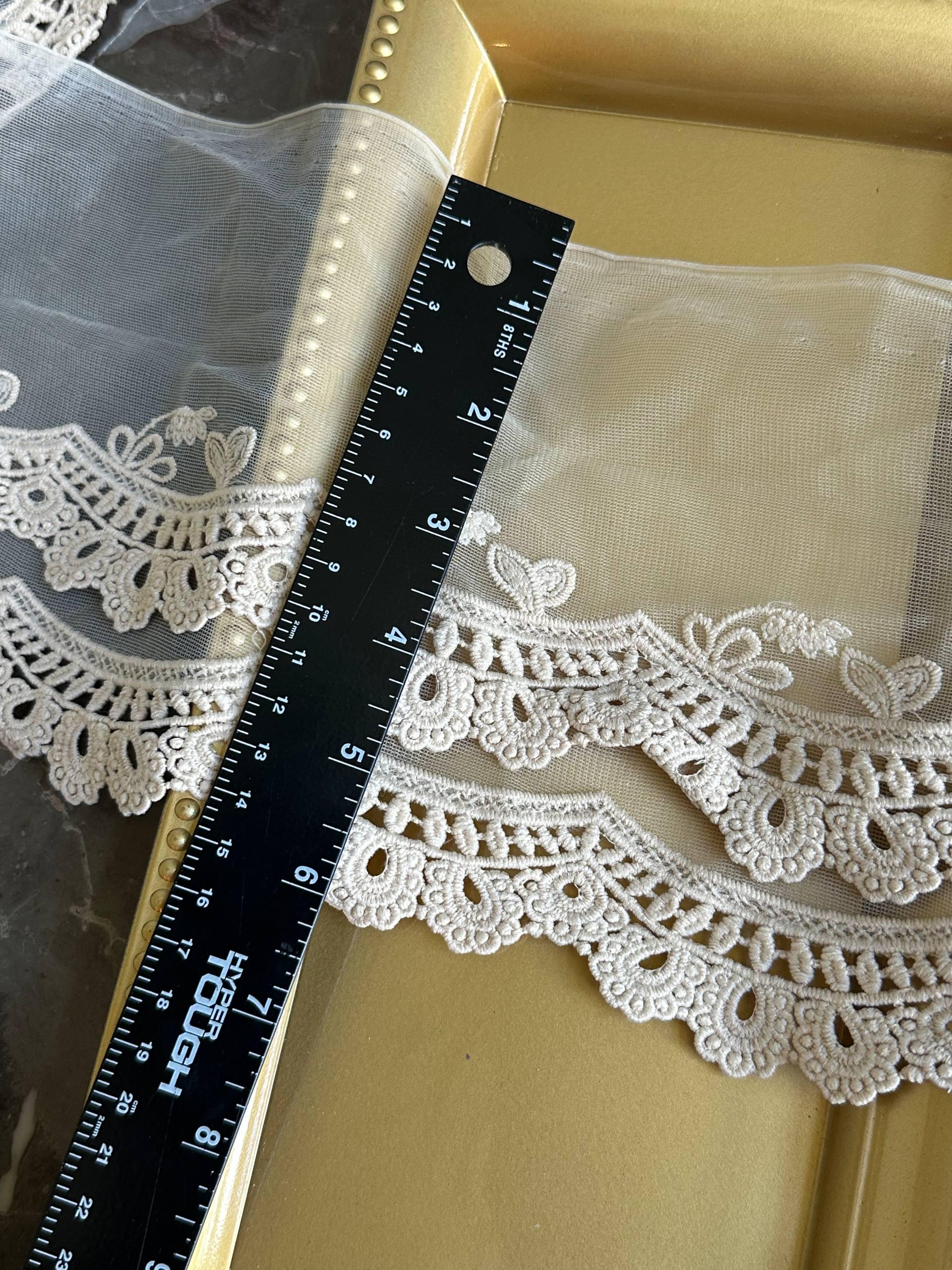 6" Champagne Cream Guipure Embroidered Tulle Lace Trim by the Yard, Vintage Scalloped Mesh Chemical Lace for Lolita Dress, Bridal Craft
