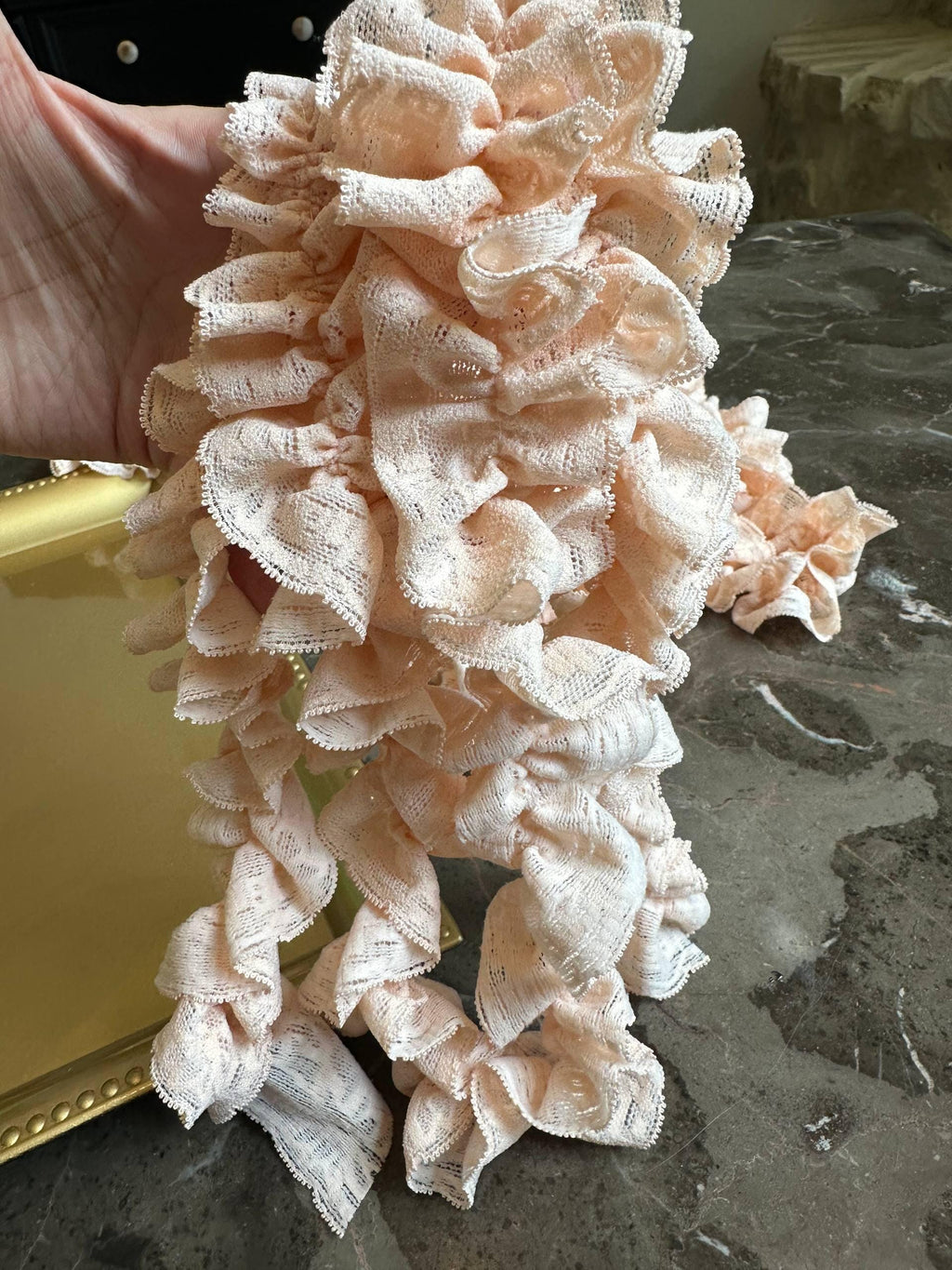 2" Super Soft Skin-Friendly Hand-Ruffled Elastic Lace Trim, Pastel Peach Stretchy Gathered Ruffle Lace  for Lingerie, Sewing, Crafts