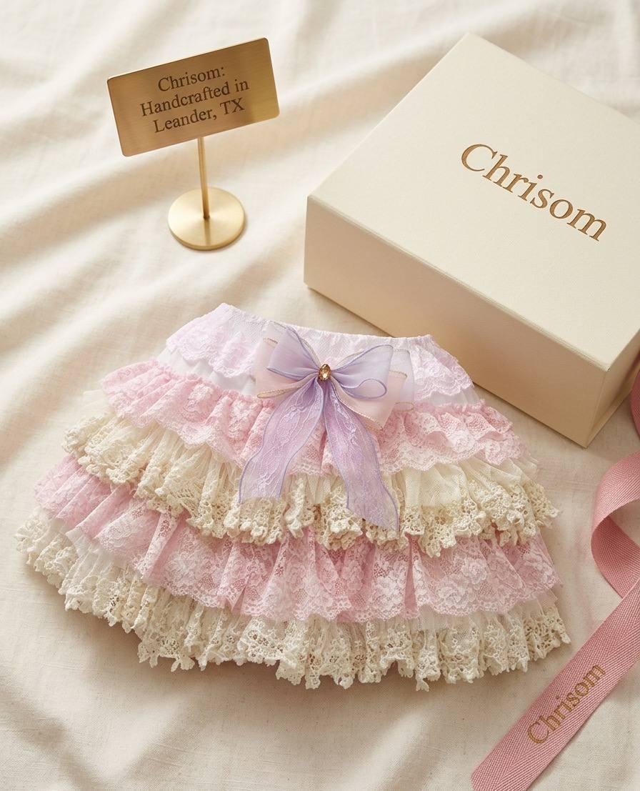Not for Sale Gallery Display NFS  Handmade Sweet Lolita Tiered Lace Skirt -  Pastel Pink and Cream Frilly Petticoat Skirt