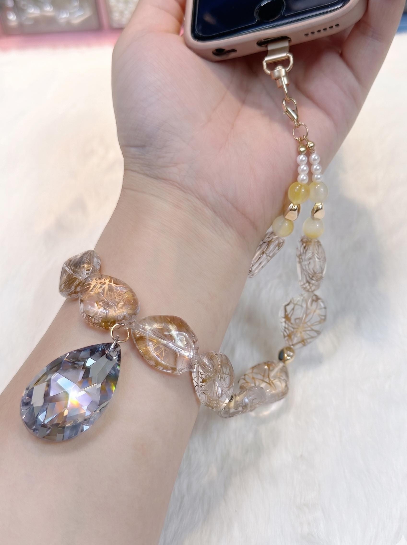 Premium K9 Crystal Phone Charm, Sparkling Diamond Rhinestone Phone Strap, Luxury Beaded Phone Wristlet, Elegant Coquette Phone Lanyard Gift