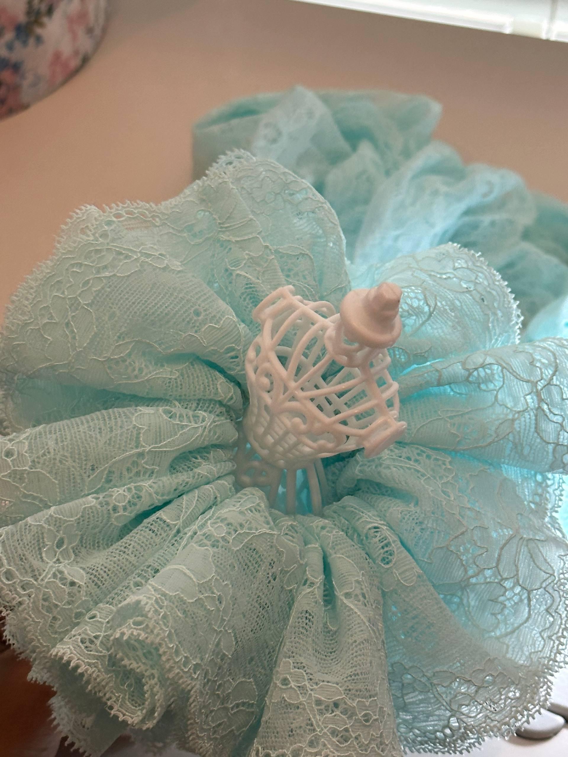 Oversized Double Layer Lace Scrunchie, Jumbo Handmade Mint Blue Ruffle Hair Tie, Elegant Balletcore Coquette Ponytail Holder, Gift
