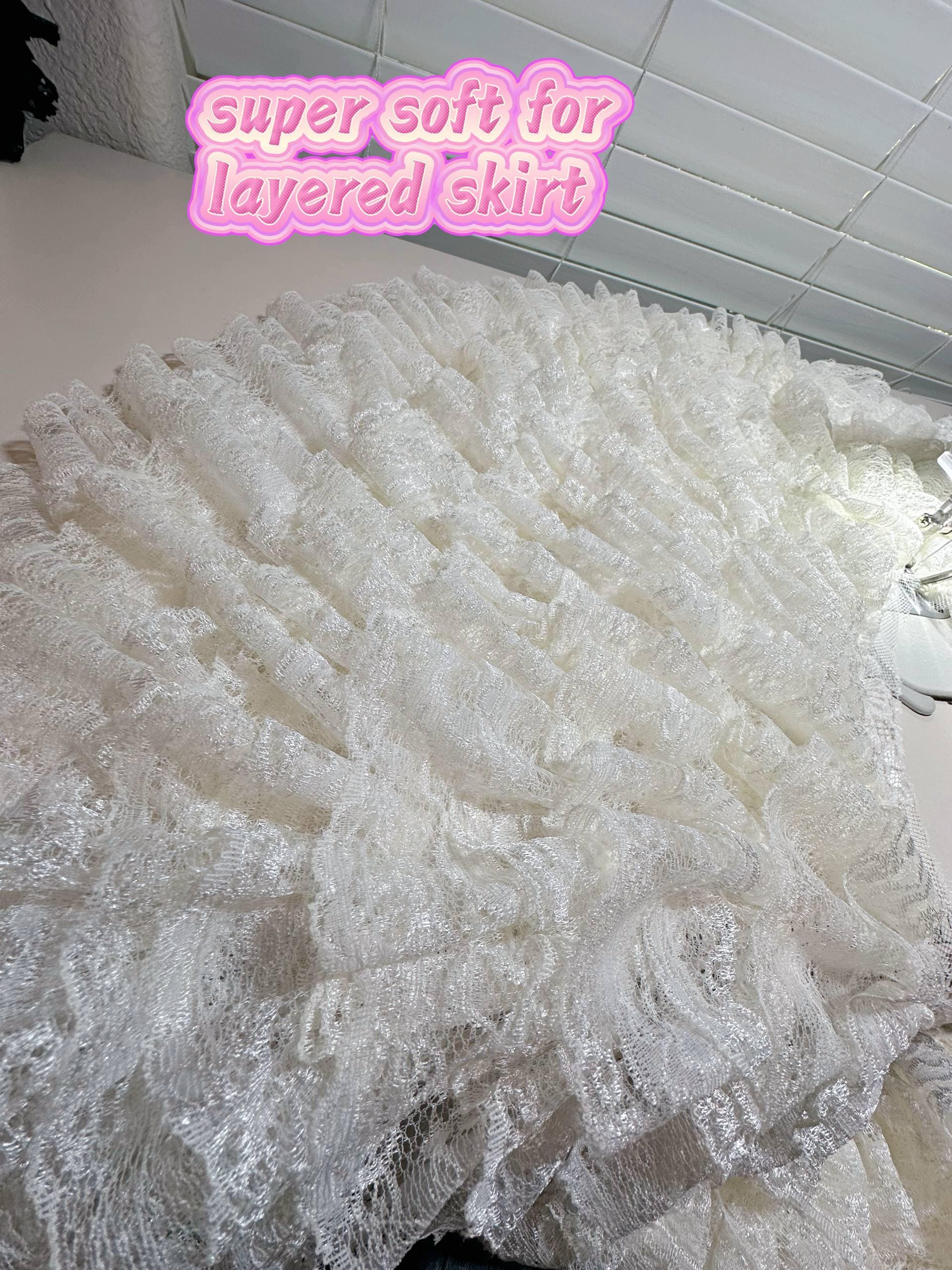 5yard Ultra Soft Double Layer Lace Trim, Pre Ruffeled Hand Gathered Floral Ribbon, Delicate Tiered Lace for Skirt, Gown Bridal  by the Yard