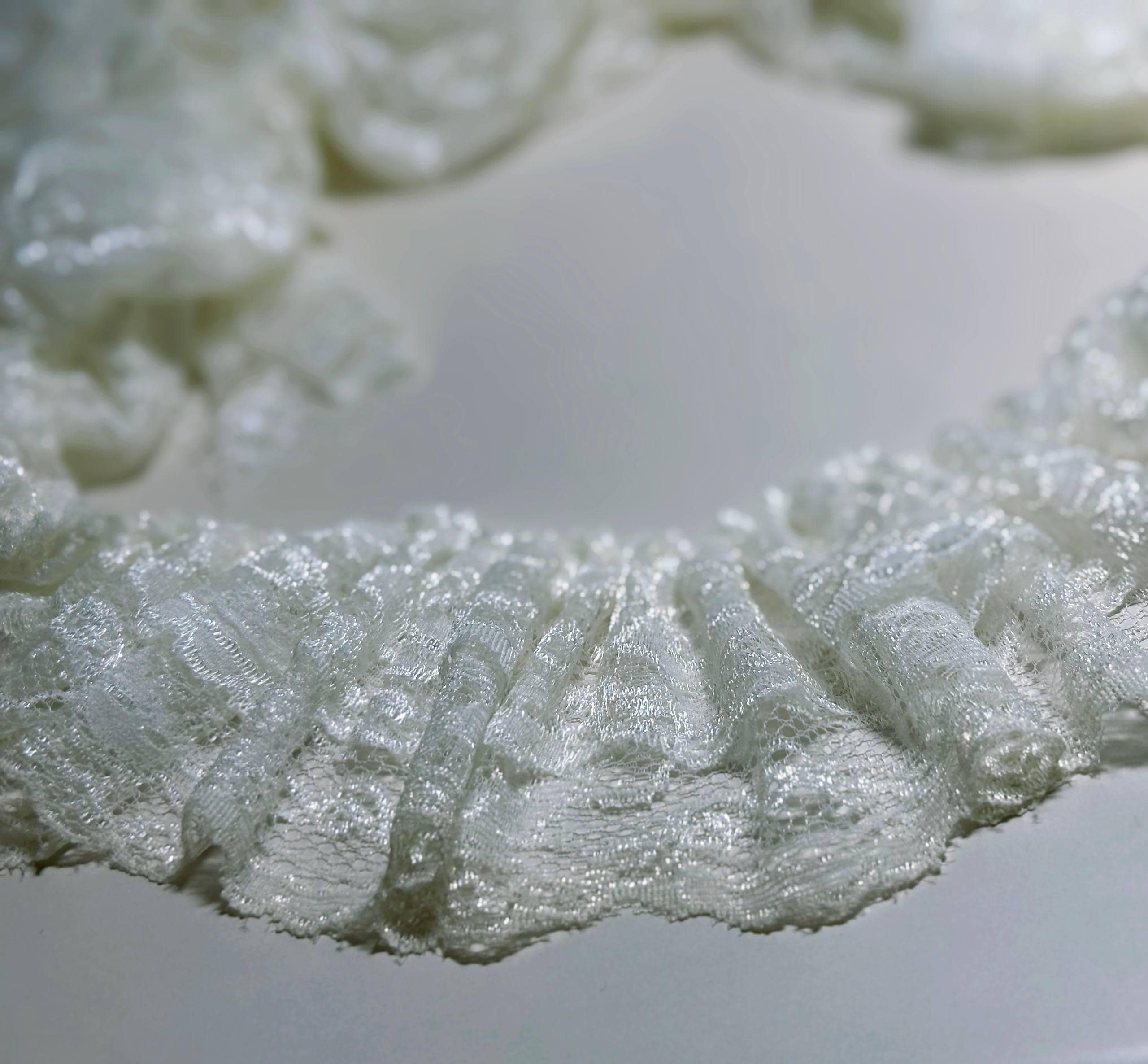 5yard Ultra Soft Double Layer Lace Trim, Pre Ruffeled Hand Gathered Floral Ribbon, Delicate Tiered Lace for Skirt, Gown Bridal  by the Yard