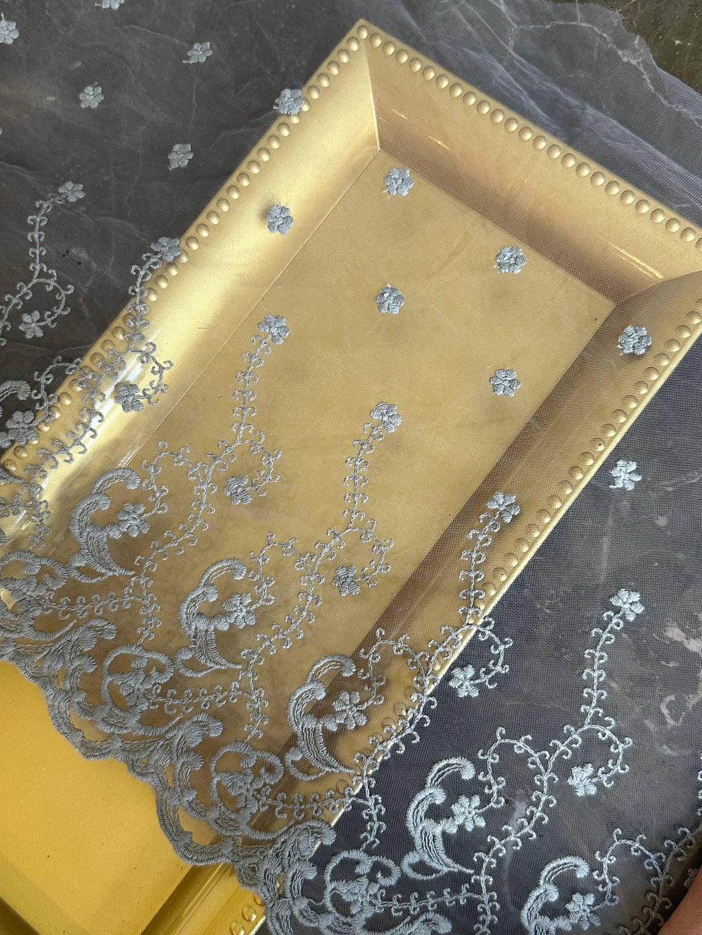 12" Dusty Purple Embroidered Tulle Lace Trim by the Yard, Wide Scalloped Floral Lace for Wedding Gown, Bridal Veil, Victorian Dress Hem