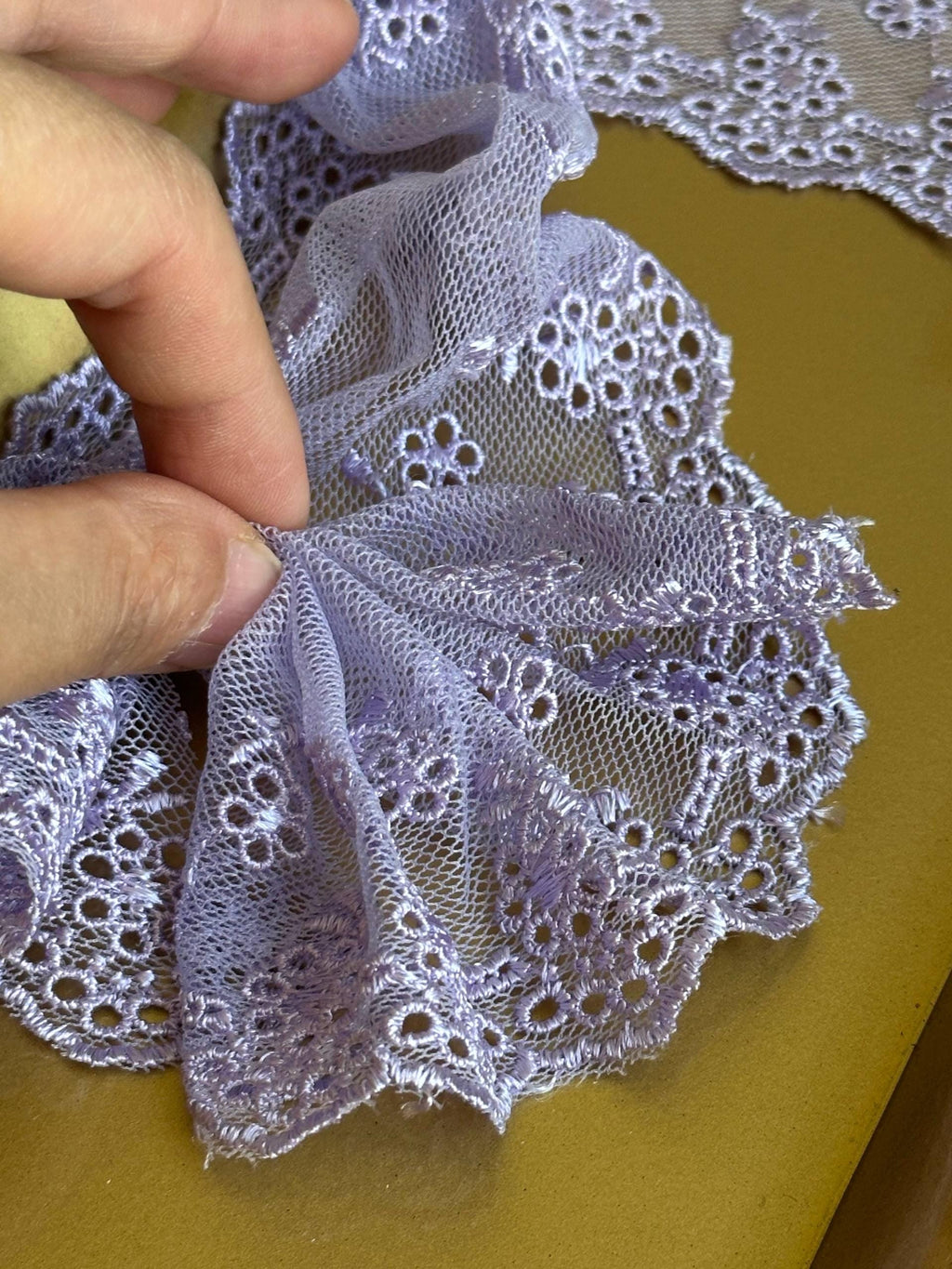 4.5" Ultra Soft Lavender Embroidered Tulle Lace Trim by the Yard, Dainty Double Edged Scalloped Floral Mesh Lace for Lolita, Bridal, Doll