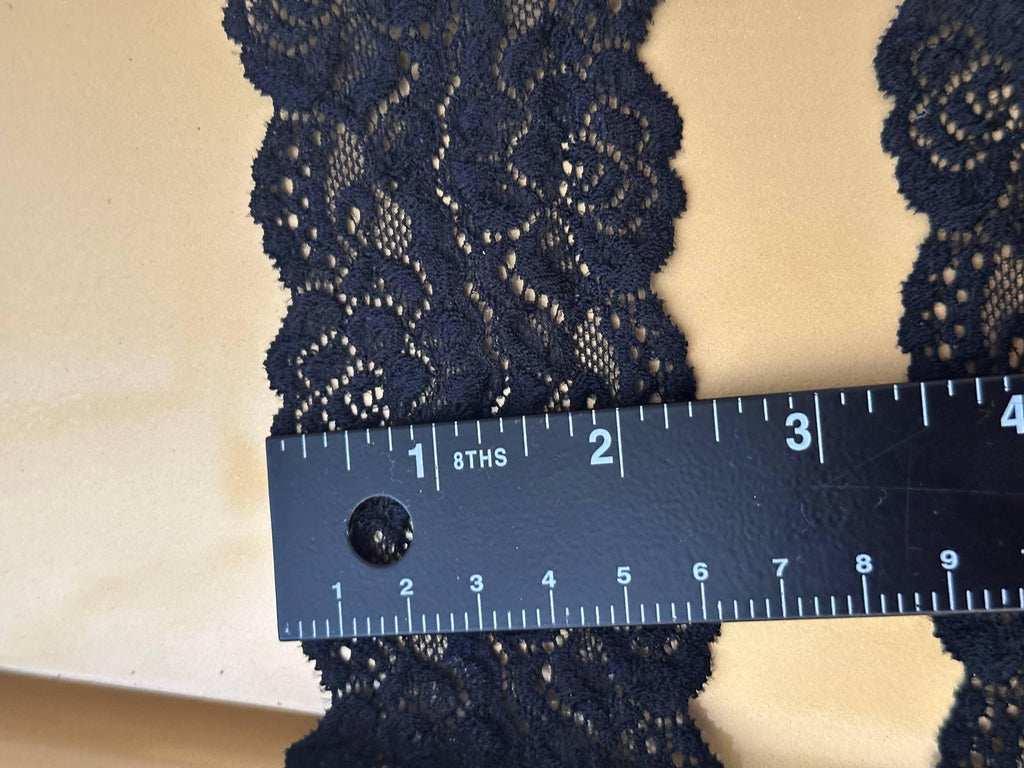3yard,2.3" Black Stretch Lace Trim by the Yard, Soft Floral Elastic Double Scalloped Lace for Gothic Lolita, Lingerie, Choker, Doll Clothes