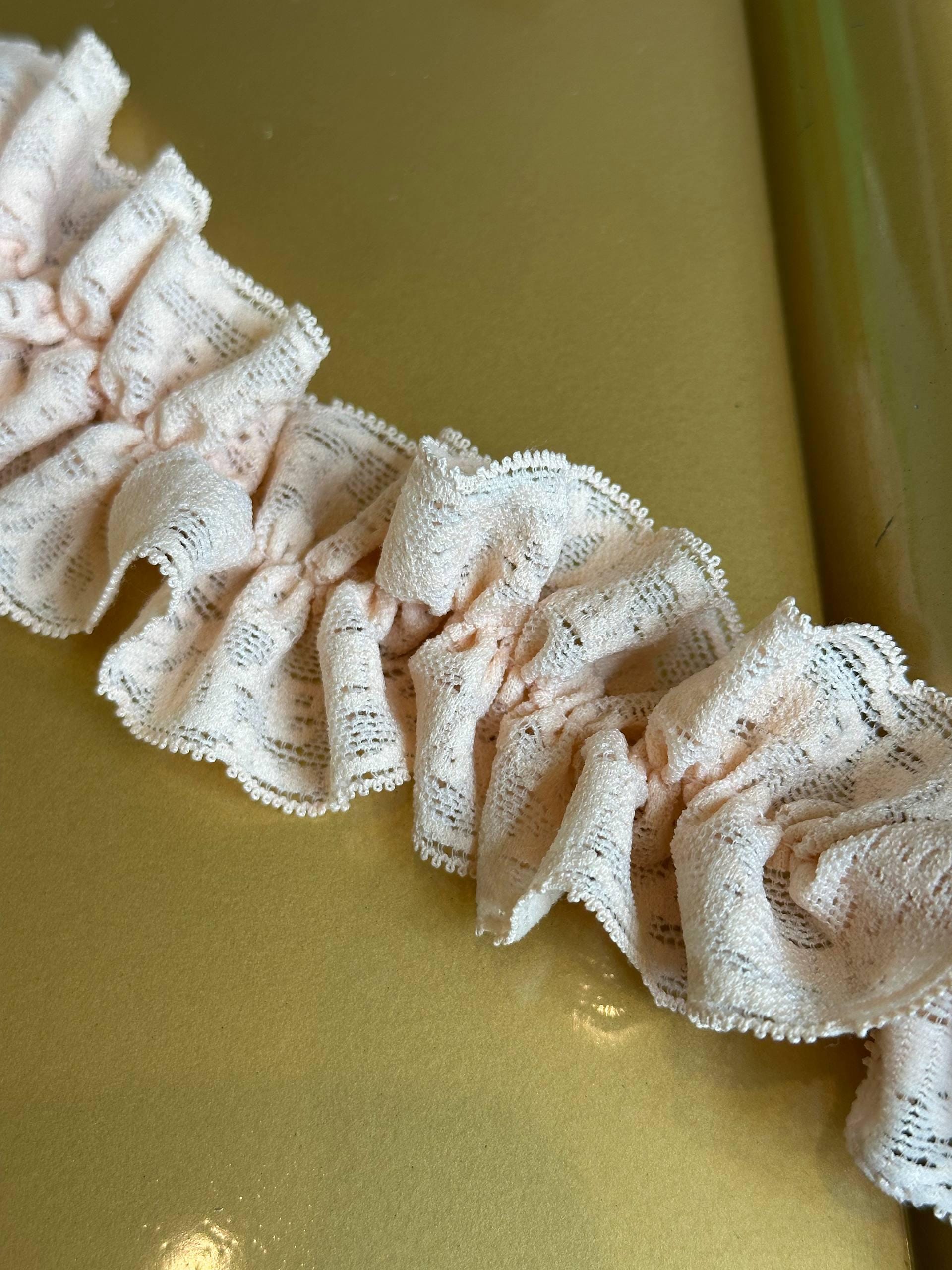 2" Super Soft Skin-Friendly Hand-Ruffled Elastic Lace Trim, Pastel Peach Stretchy Gathered Ruffle Lace  for Lingerie, Sewing, Crafts