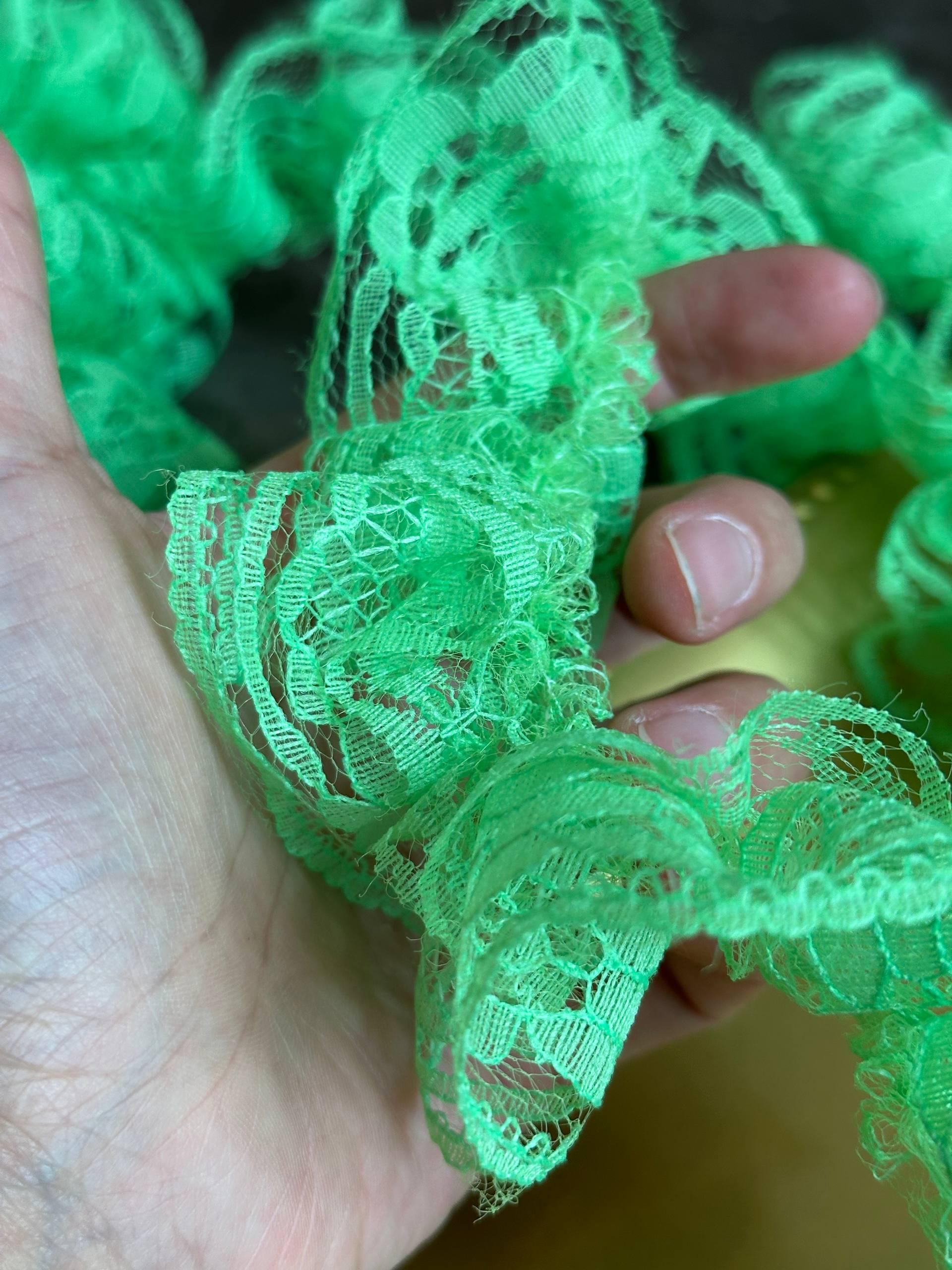 5 yard Stiff Vibrant Green Double-Layered Ruffle Lace Trim, Structured Pleated Mesh Ribbon for Hair Bows, Millinery, Costumes, Crafts