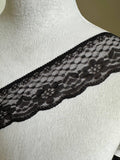 2.5" Soft Black Non Stretch Lace Trim Vintage Floral Scalloped Mesh Lace for Gothic Lolita, Coquette Bows, Rigid Dress Trim by Yard