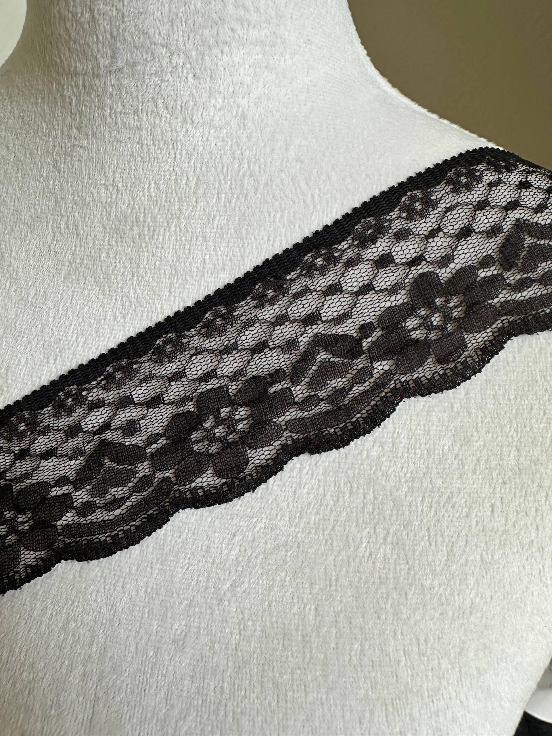 2.5" Soft Black Non Stretch Lace Trim Vintage Floral Scalloped Mesh Lace for Gothic Lolita, Coquette Bows, Rigid Dress Trim by Yard