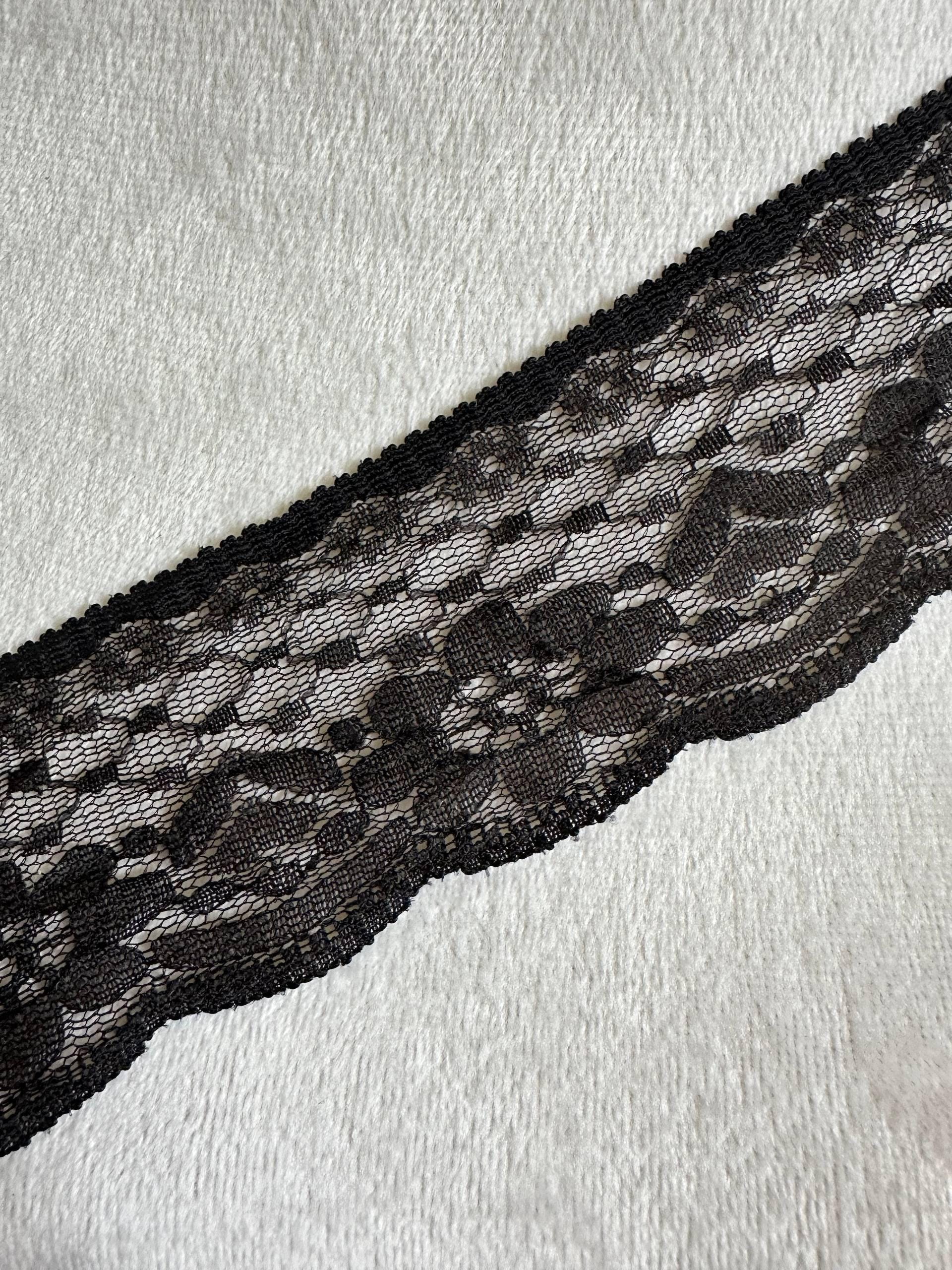 2.5" Soft Black Non Stretch Lace Trim Vintage Floral Scalloped Mesh Lace for Gothic Lolita, Coquette Bows, Rigid Dress Trim by Yard