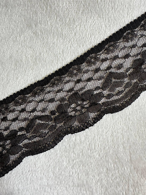 2.5" Soft Black Non Stretch Lace Trim Vintage Floral Scalloped Mesh Lace for Gothic Lolita, Coquette Bows, Rigid Dress Trim by Yard