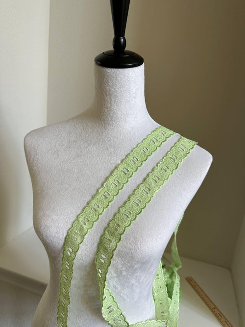 1.25" Beading Lace Trim, Light Green Cotton Eyelet for Ribbon Insert, Cottagecore Sewing Craft