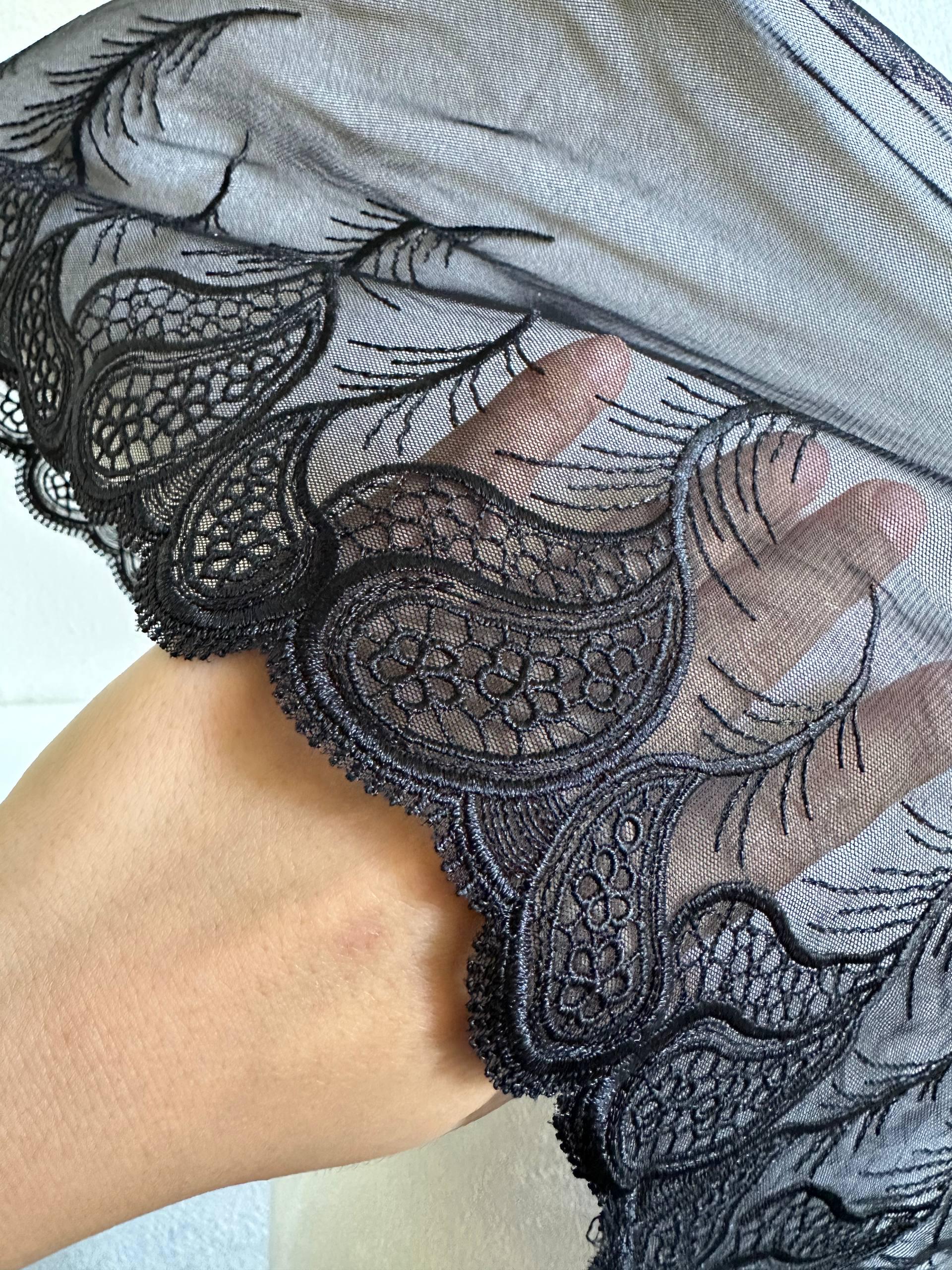 2.5yard 7.5" Black Paisley Lace Trim Wide Embroidered Feather Soft Mesh Single Scalloped Edge Ribbon for Garment Lingerie Sewing