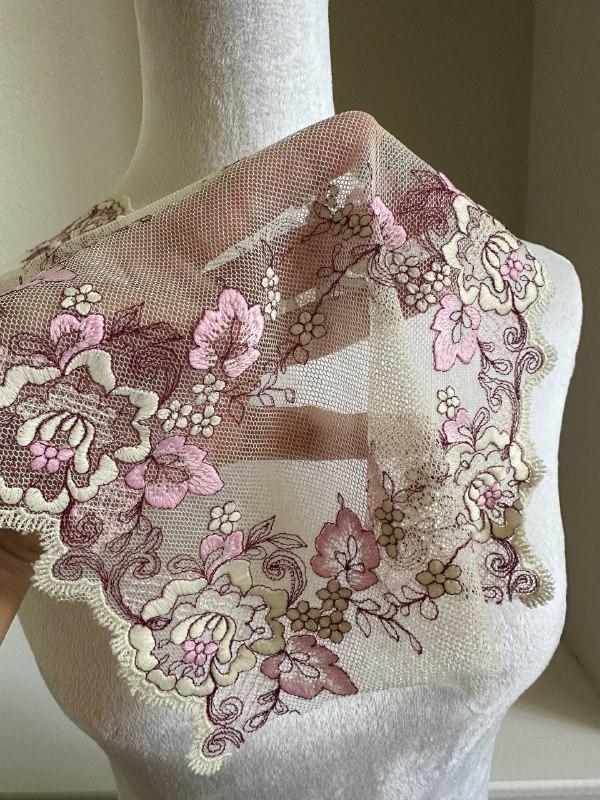 8.5 Inch Wide Soft Mesh Lace Trim, Pink Floral Eyelash Tulle Ribbon for Sewing, Luxurious Bridal Craft