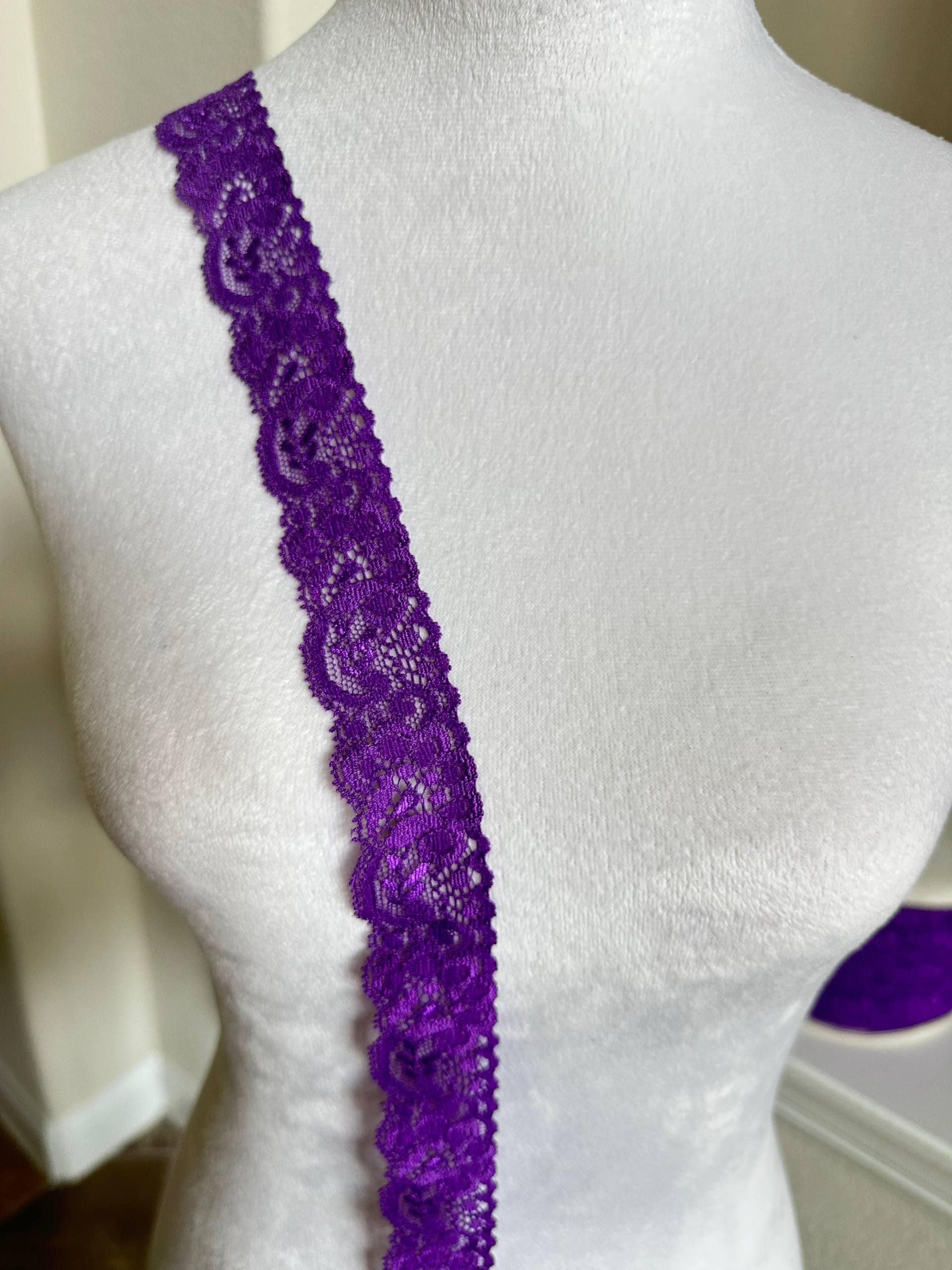 1.5" Purple Stretch Lace Trim Wide Violet Floral Elastic Galloon Scalloped Edge Lace for Lingerie Underwear Doll Clothing Sewing