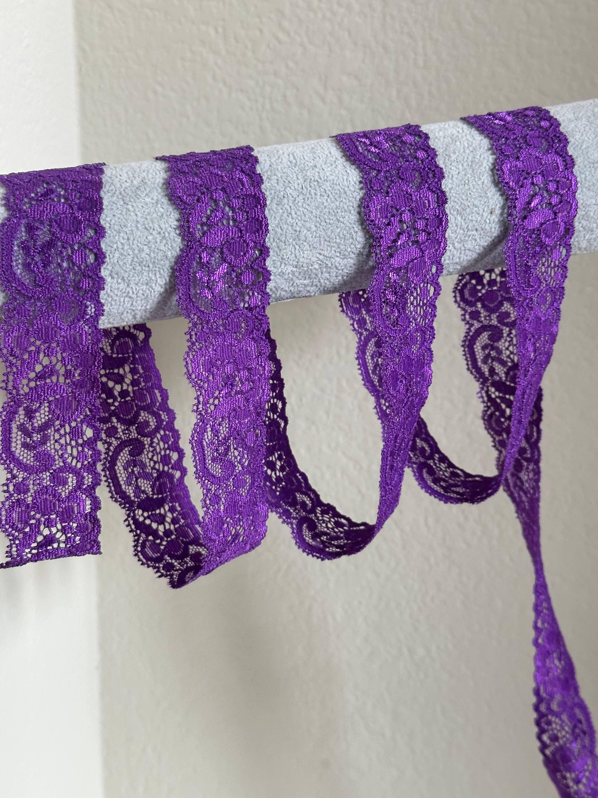 1.5" Purple Stretch Lace Trim Wide Violet Floral Elastic Galloon Scalloped Edge Lace for Lingerie Underwear Doll Clothing Sewing