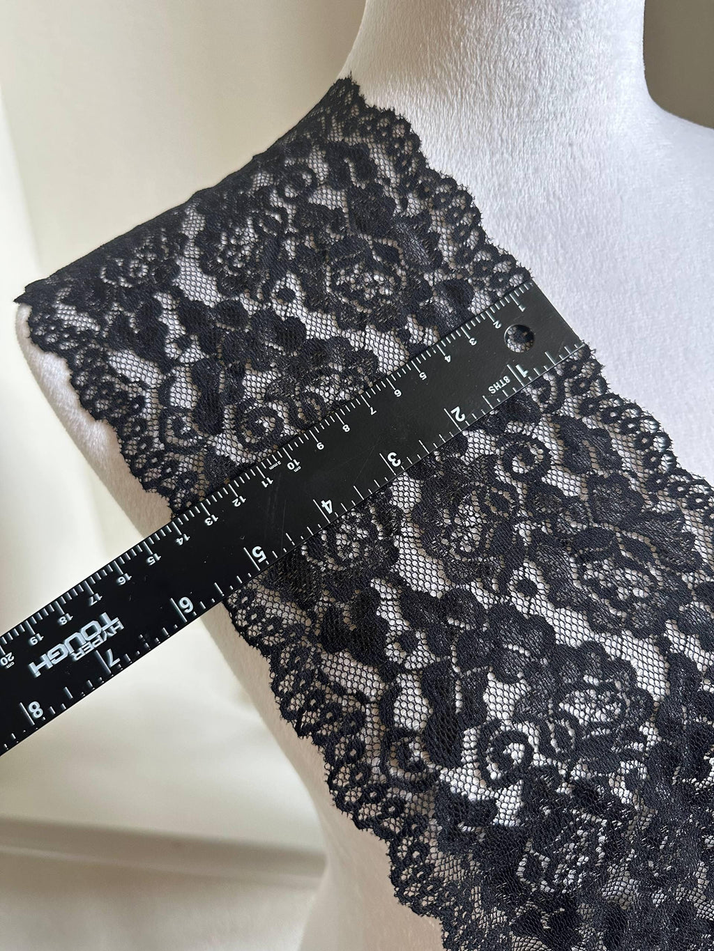 6 Inches Wide Black Elastic Lace Ribbon, Soft Floral Stretch Lace Trim for Lingerie Sewing, Costume Paneling, Bows, Crafts by the Yard