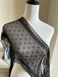 Black Geometric Point d'Esprit Mesh Lace Trim by the Yard, Wide Straight Edge Sheer Tulle Ribbon for Veil Bridal Lingerie, 8"